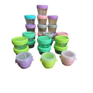 7492.. melii smaal glass baby food jars puree  1 oz jars 12  2 oz jars 10 and 3